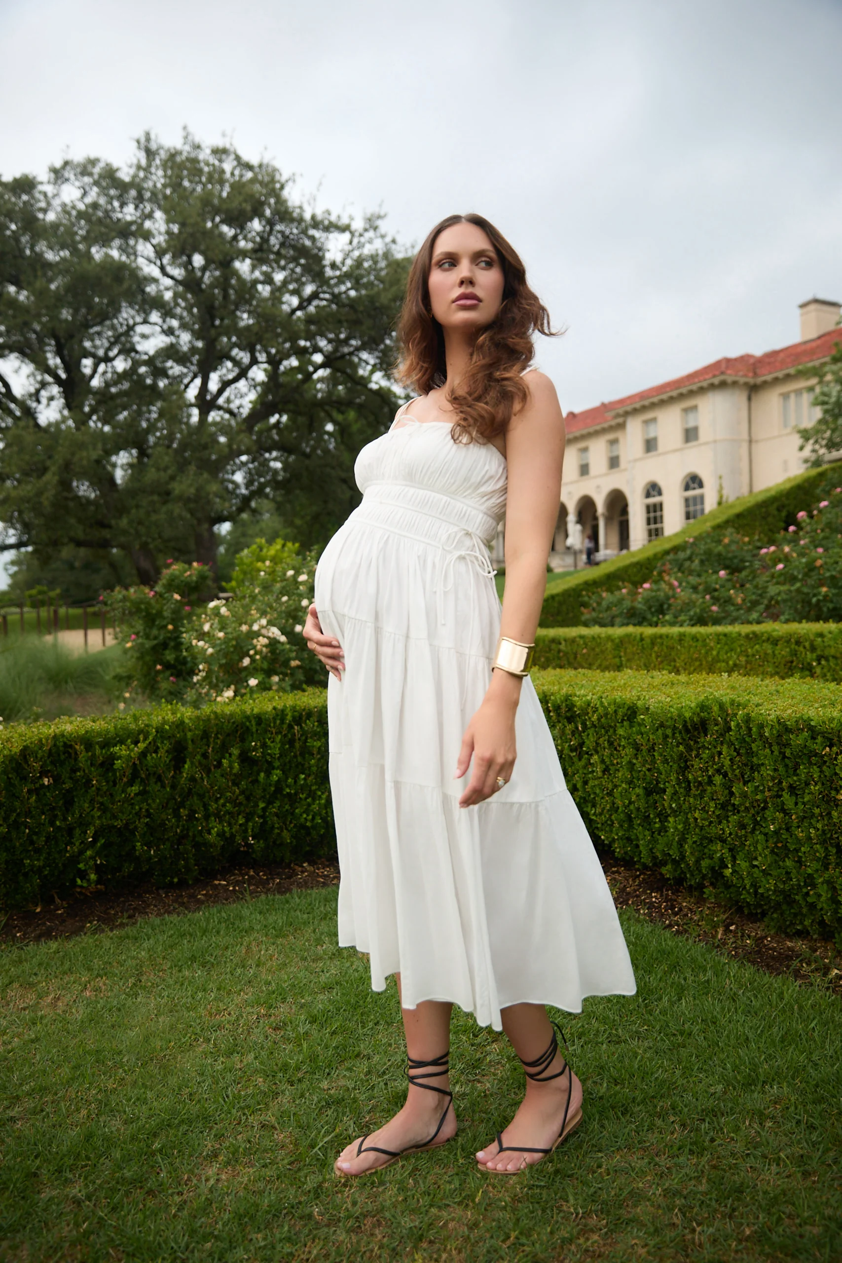 Shirred Midi Poplin Dress - Image 15