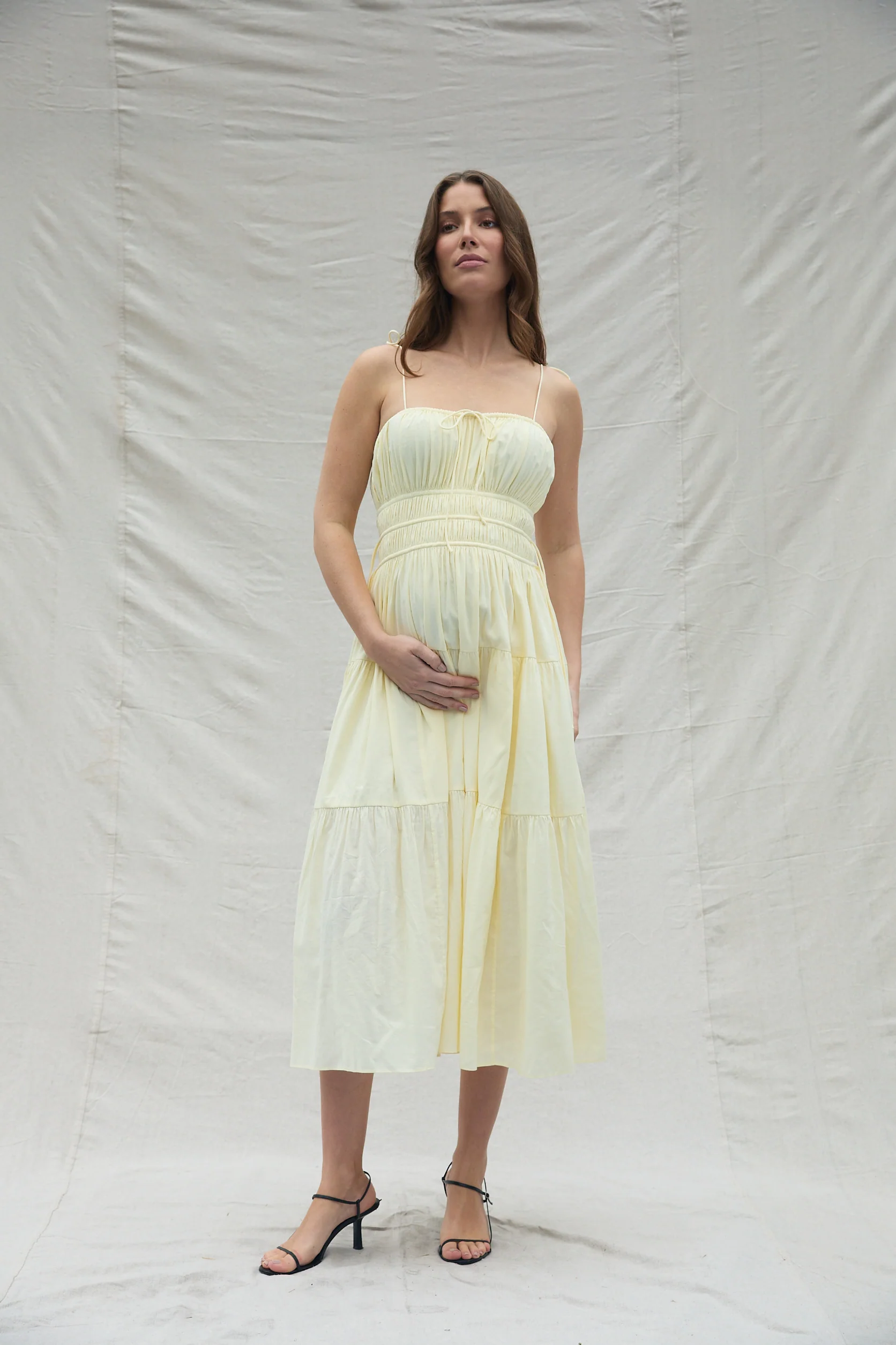 Shirred Midi Poplin Dress - Image 7