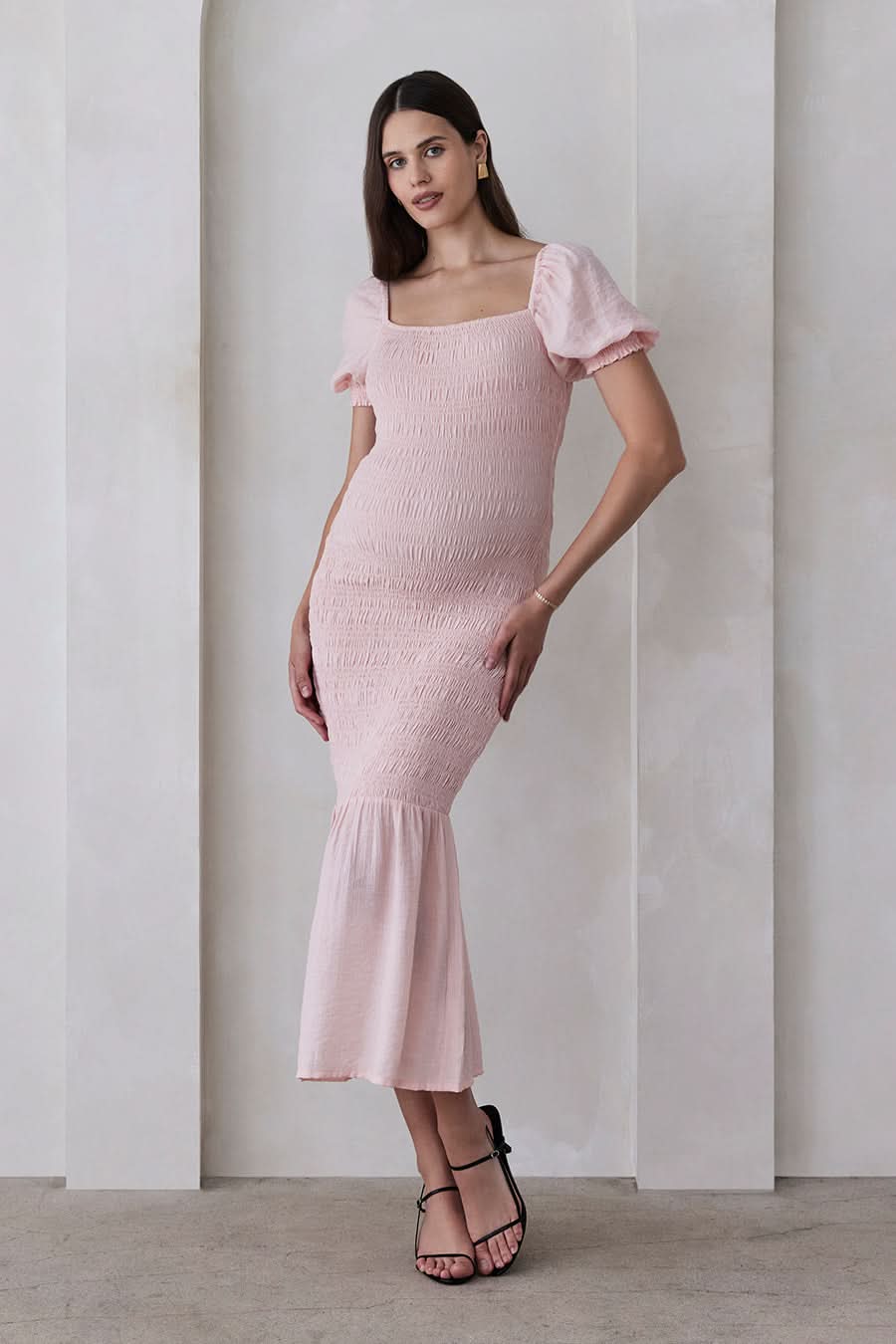 Shirred Puff Sleeve Dress